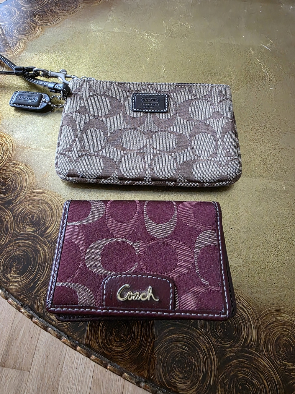 Coach Signature Wristlet and Card Case Set - Tan and Burgundy